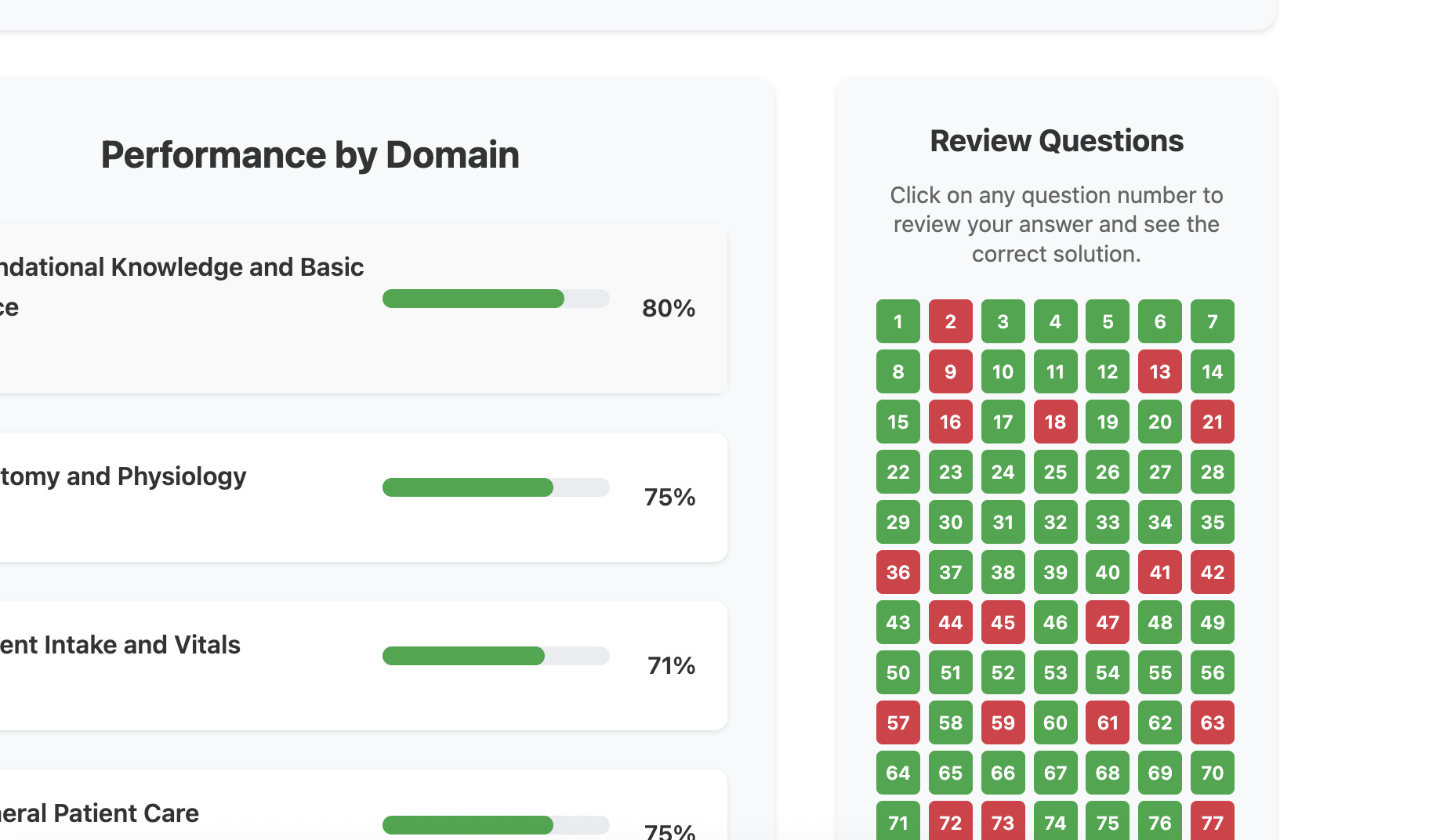 Practice exam interface