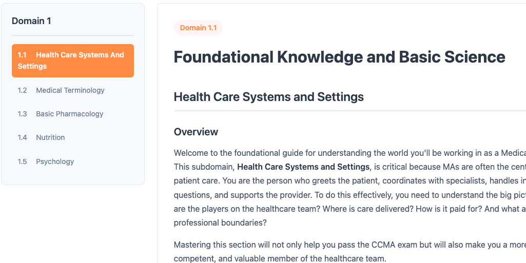 Study guides interface